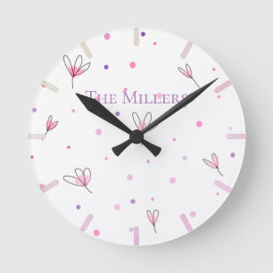 Relógio Redondo Padrão Floral Simples Desenhado