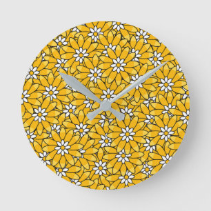 Relógio Redondo Padrão Floral Sobreposto Amarelo Brilhante