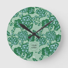 Relógio Redondo Padrão Floral Verde e Azul Vibrante e Negrito