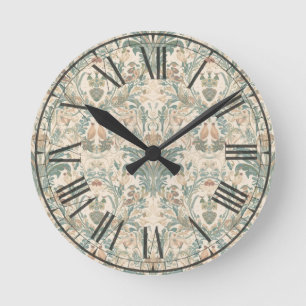 Relógio Redondo Padrão Floral Vintage Elegante Nouveau com Aves