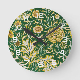 Relógio Redondo Padrão Floral William Morris Cherwell Verde