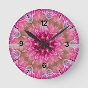 Relógio Redondo Padrão Geométrico de Flor Cor-de-Rosa Mandala - 67