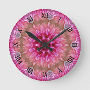 Relógio Redondo Padrão Geométrico de Flor Cor-de-Rosa Mandala - 67