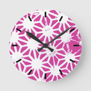 Relógio Redondo Padrão geométrico de Fuchsia