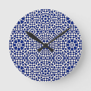 Relógio Redondo Padrão Geométrico Mosaico Azul Marinho