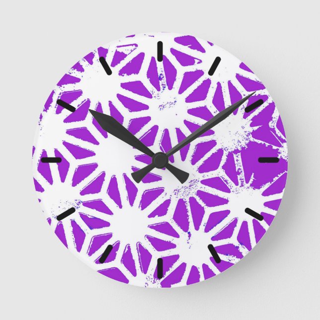 Relógio Redondo Padrão geométrico roxo real (Frente)
