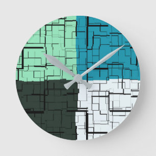 Relógio Redondo Padrão Moderno Azul Azul Aqua Azul-Teal Branco do