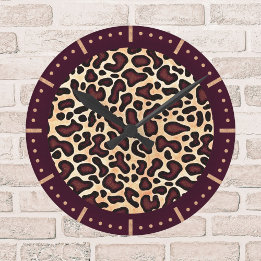 Relógio Redondo Padrão Ousado de Estampa de Leopardo Marrom Preto