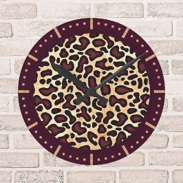 Relógio Redondo Padrão Ousado de Estampa de Leopardo Marrom Preto