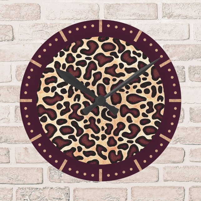 Relógio Redondo Padrão Ousado de Estampa de Leopardo Marrom Preto  (Criador carregado)