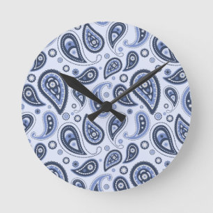 Relógio Redondo Padrão Paisley Azul