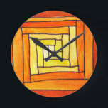 Relógio Redondo padrão retrô amarelo de Art Deco quadrado<br><div class="desc">com a mão original desenhada e pintada pelo artista Sacha Grossel. Este design de rabisco é um padrão quadrado repetido no estilo de padrões retrô Art Deco. As cores são brilhantes e lembram a pop art. As cores são marrom, mostarda, amarelo. Este padrão é único, inspirado na vintage e adequado...</div>
