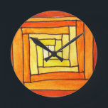 Relógio Redondo padrão retrô amarelo de Art Deco quadrado<br><div class="desc">com a mão original desenhada e pintada pelo artista Sacha Grossel. Este design de rabisco é um padrão quadrado repetido no estilo de padrões retrô Art Deco. As cores são brilhantes e lembram a pop art. As cores são marrom, mostarda, amarelo. Este padrão é único, inspirado na vintage e adequado...</div>
