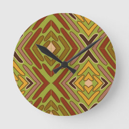 Relógio Redondo Padrão Tribal Étnico Vermelho Verde Dourado