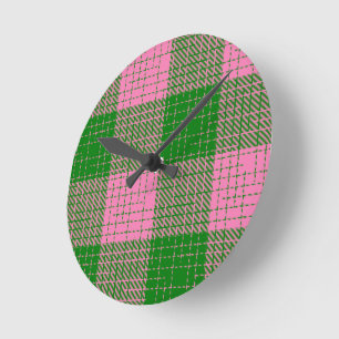Relógio Redondo Padrão Xadrez com Trama Cruzada Rosa e Verde
