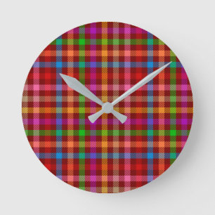 Relógio Redondo Padrão Xadrez Gingham Colorido Vermelho
