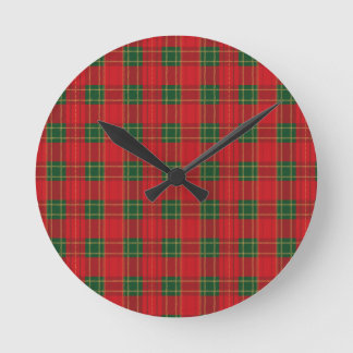 Relógio Redondo Padrão Xadrez Vermelho de Natal | Design Aconchega