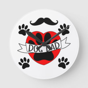 Relógio Redondo Pai De Cães E Desenho Coração Vermelho