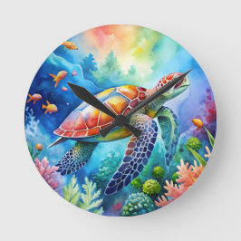 Relógio Redondo Painted Sea Turtle 