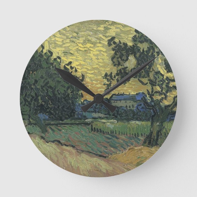 Relógio Redondo Paisagem de Van Gogh ao Crepúsculo (Frente)