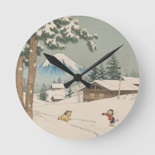 Relógio Redondo Paisagem japonesa de inverno - cartão magnético