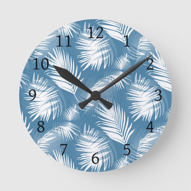 Relógio Redondo Palm deixa Design azul branco 272 (Frente)
