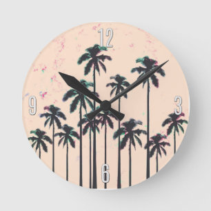 Relógio Redondo Palmeiras pretas alinhadas néon no horizonte do
