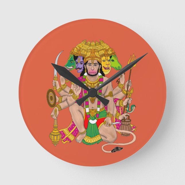 Relógio Redondo Panchmukhi Hanuman Wall Clock  (Frente)