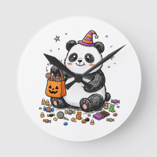 Relógio Redondo Panda Gordinho de Halloween com Barriga de Doce &