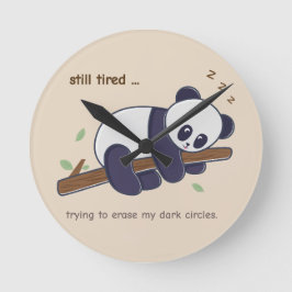 Relógio Redondo Panda preguiçosa - Círculos Cansados e Escuros