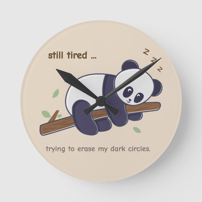 Relógio Redondo Panda preguiçosa - Círculos Cansados e Escuros (Frente)