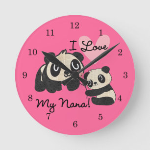 Relógio Redondo Pandas I Love My Nana