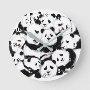 Relógio Redondo Pandas Wall Clock Grandes Abraços - Pintura Branc