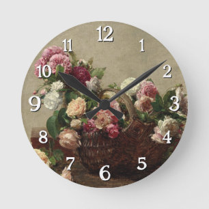 Relógio Redondo Panier de Rosas - Henri Fantin-Latour