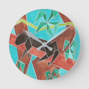 Relógio Redondo Pantera da Selva Arte Abstrata Original