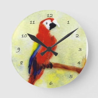 Relógio Redondo Papagaio colorido do Macaw da arte do pássaro