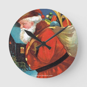 RELÓGIO REDONDO PAPAI NOEL COM O CHEIO DO SACO DOS PRESENTES
