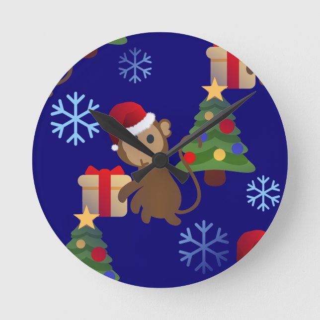 Relógio Redondo papai noel de natal, macaco emoji (Frente)