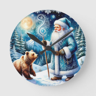 Relógio Redondo Papai Noel tradicional em cena de inverno festiva