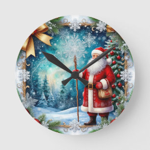 Relógio Redondo Papai Noel tradicional na Terra do Natal