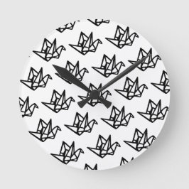 Relógio Redondo Papel original preto e branco Crane Linocut