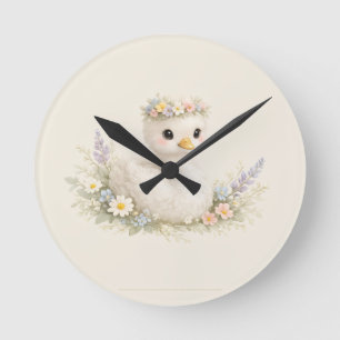 Relógio Redondo Papelaria de Aquarela de Cisne Bebê Elegante Flor 