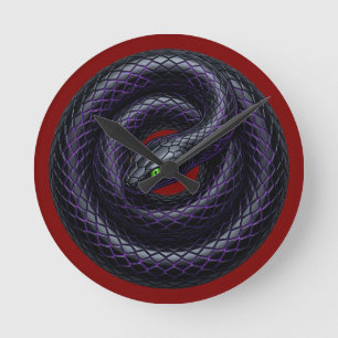 Relógio Redondo Parede de Cobra Preta Gótica Neon Roxo Serpente En