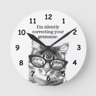 Relógio Redondo Parede de professores de gramática de gatos engraç