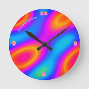 Relógio Redondo Parede Personalizada Psicodélica Moderna Neon Pla