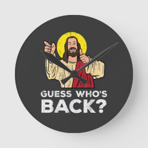 Relógio Redondo Páscoa Adivinhe Quem Está de Volta Jesus Divertido