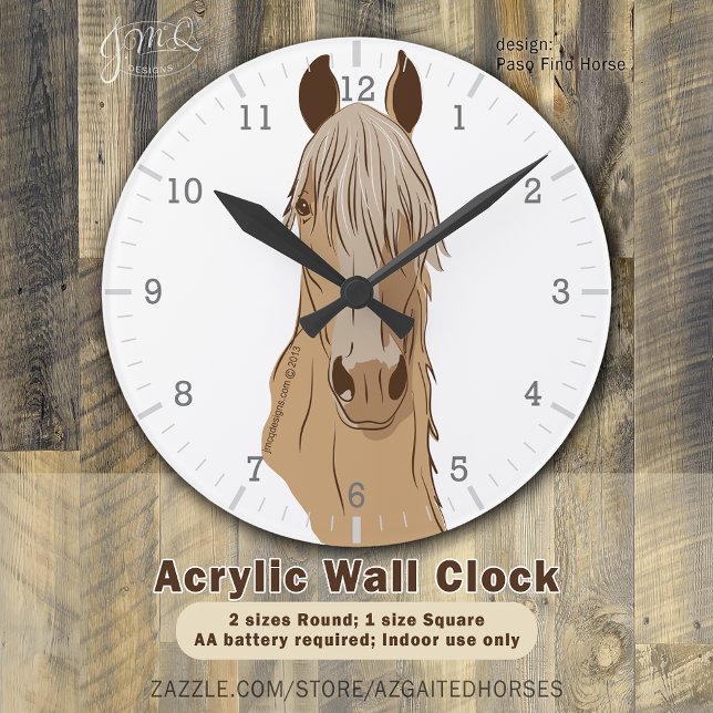 Relógio Redondo Paso Finos: Cabeça do Palomino do cavalo de Paso (Elegant Paso Fino palomino horse art clock ⏰🐎)