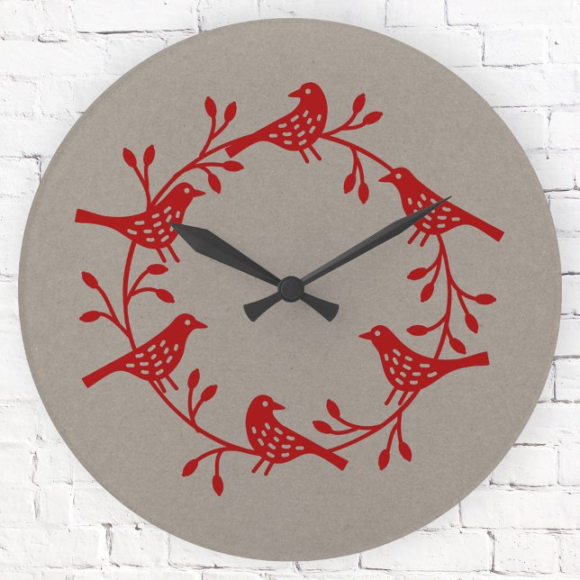 Relógio Redondo Pássaro Escandinavo (Scandinavian style bird folk art clock)
