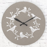 Relógio Redondo Pássaro Festivo e Flor Scandi Wreath<br><div class="desc">Um pássaro e uma coroa de flores escandinavos modernos. Branco em neutro.</div>