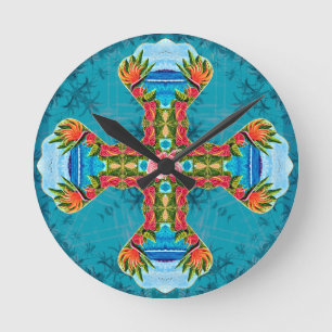 Relógio Redondo Pássaro Havaiano da Cruz do Paraíso (Azul)